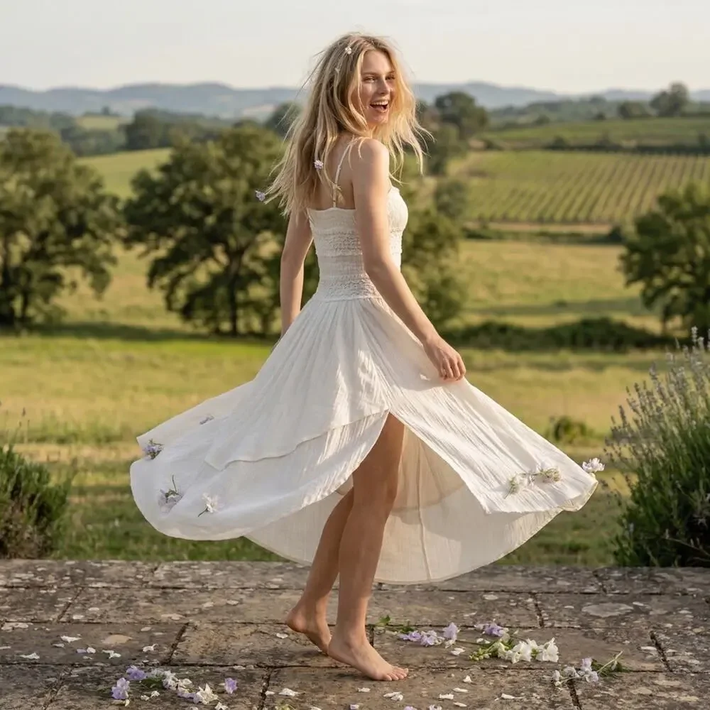 Free People Ethereal Fairy Sparkling Moment Midi Dress in White Size Large